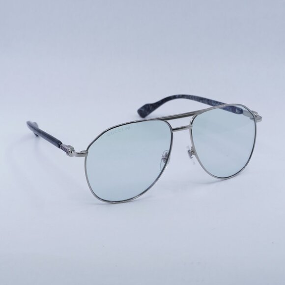 Gucci GG1220S 006 Sunglasses Silver Aviator Frame, Transparent To Blue Lenses main image 6